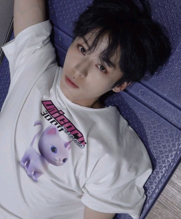 White Unicorn Kitten Printed T-Shirt