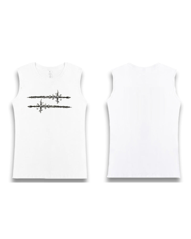 White Vintage Sword Graphic Sleeveless T-Shirt