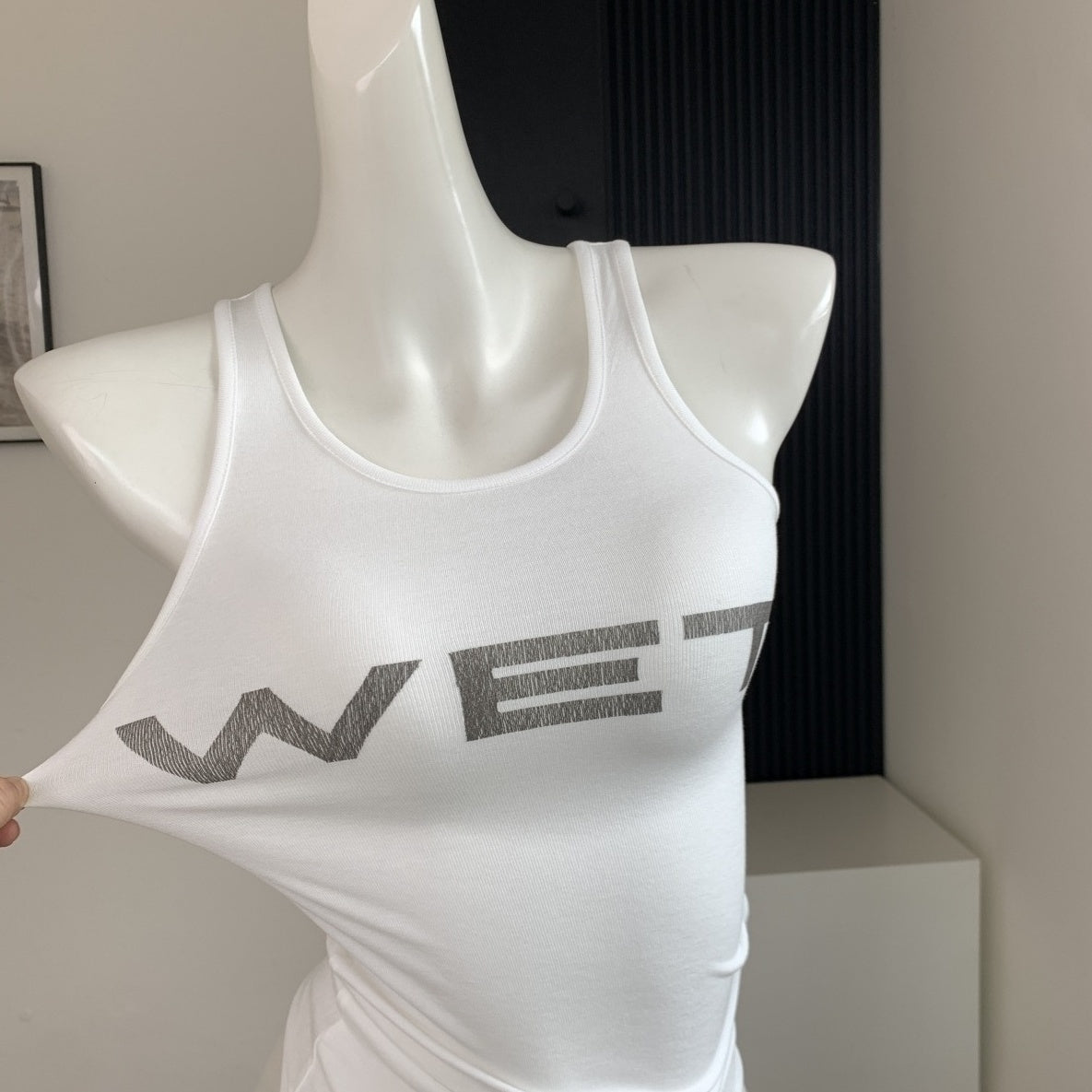 White WET Print Tank Top