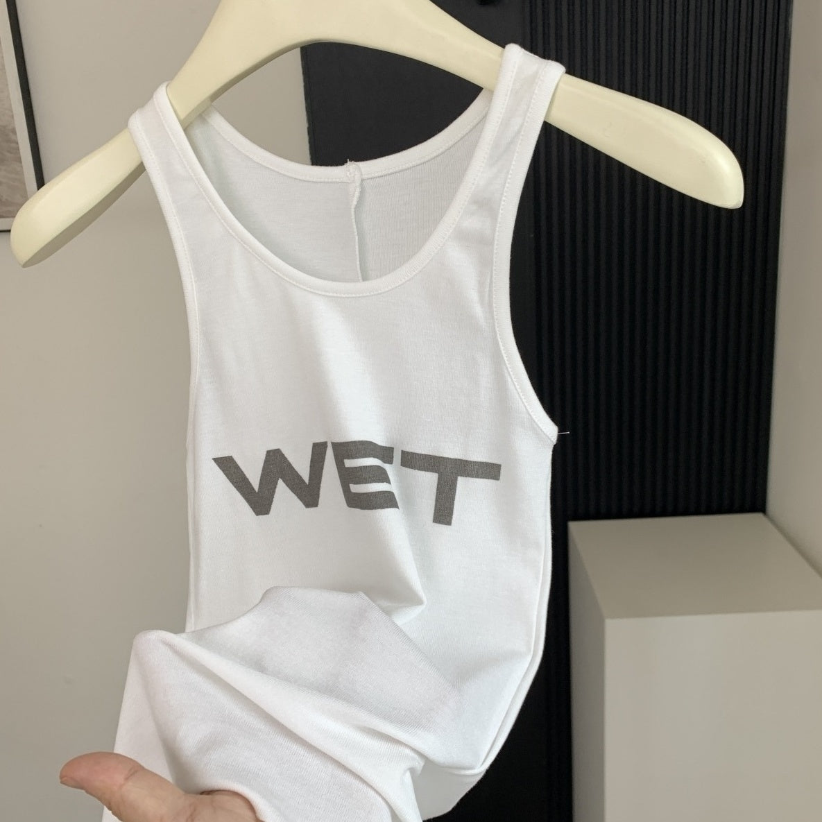 White WET Print Tank Top