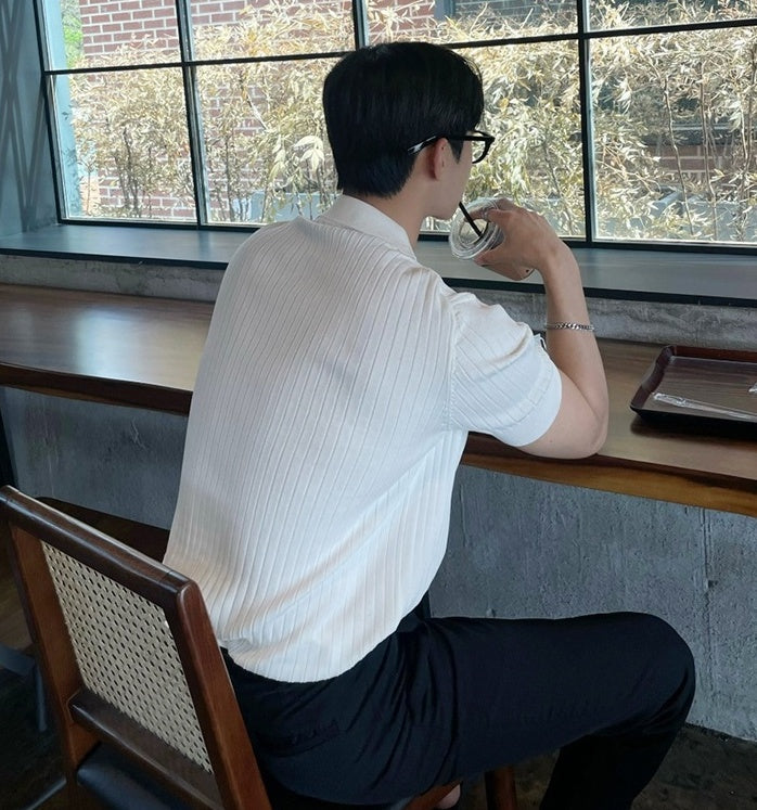 White Wide Ribbed Polo Shirt