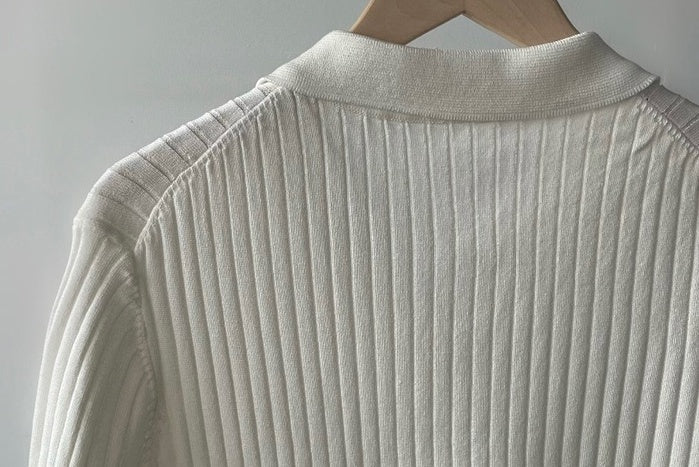 White Wide Ribbed Polo Shirt