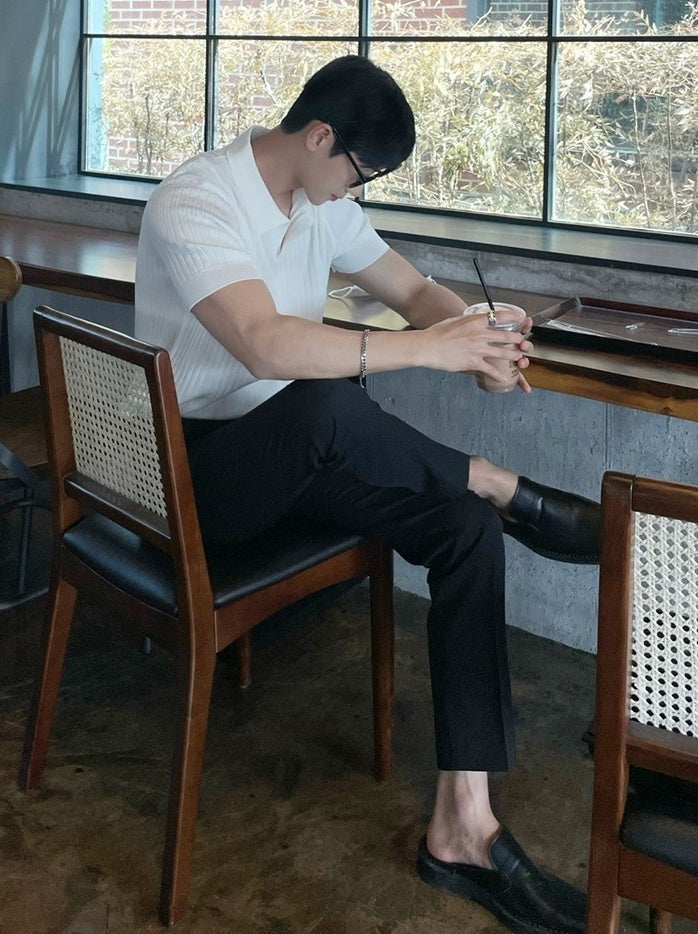 White Wide Ribbed Polo Shirt