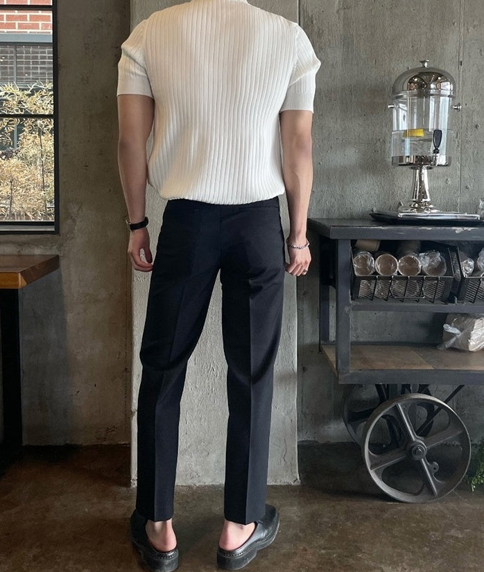 White Wide Ribbed Polo Shirt