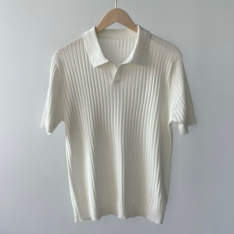 White Wide Ribbed Polo Shirt