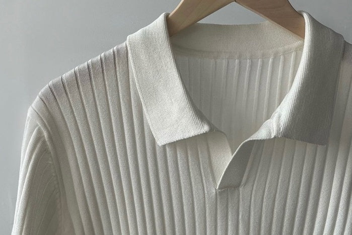 White Wide Ribbed Polo Shirt