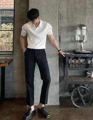 White Wide Ribbed Polo Shirt