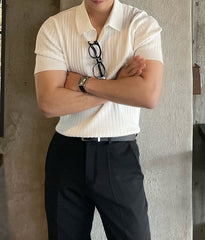 White Wide Ribbed Polo Shirt