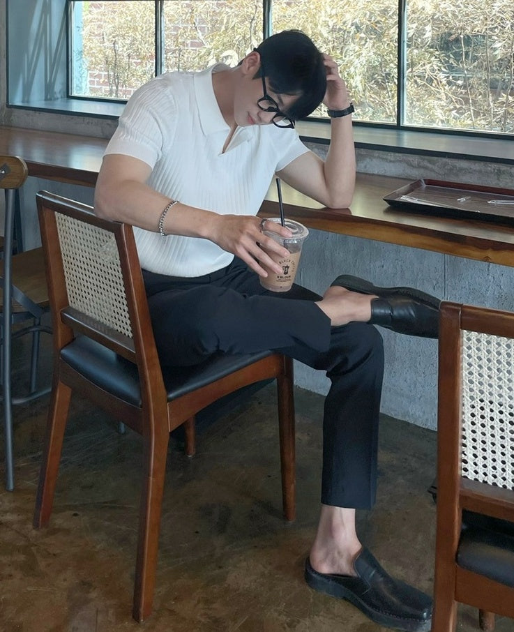 White Wide Ribbed Polo Shirt