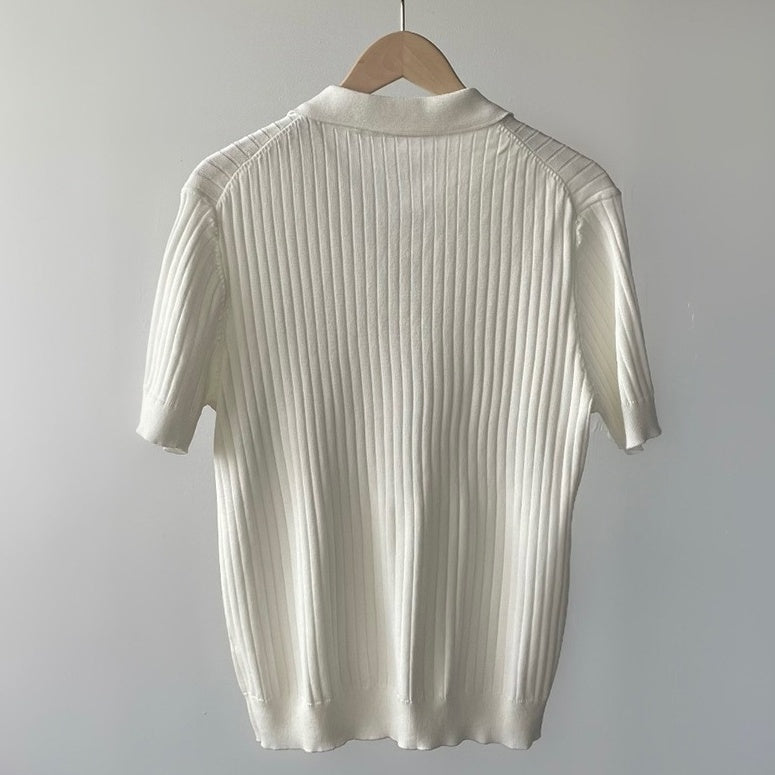 White Wide Ribbed Polo Shirt