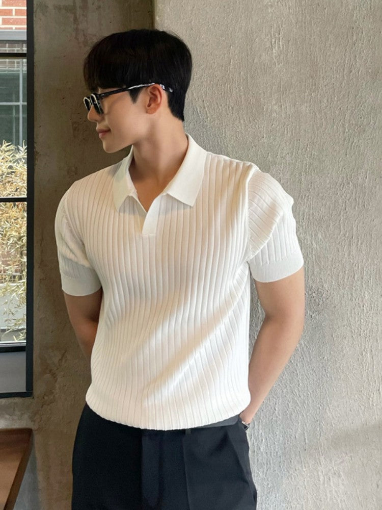 White Wide Ribbed Polo Shirt