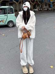 White Winter Plush Hooded Jacket