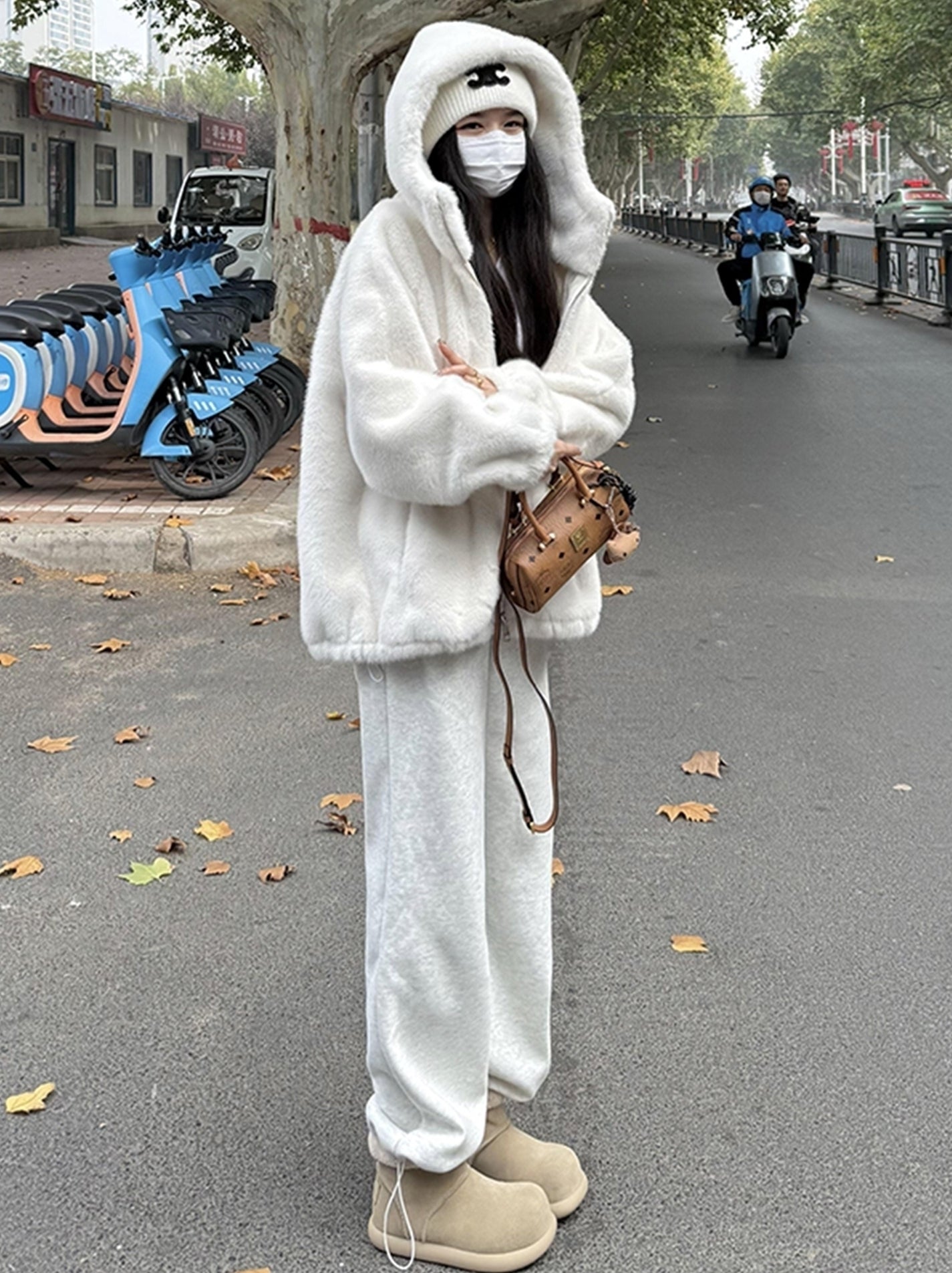 White Winter Plush Hooded Jacket