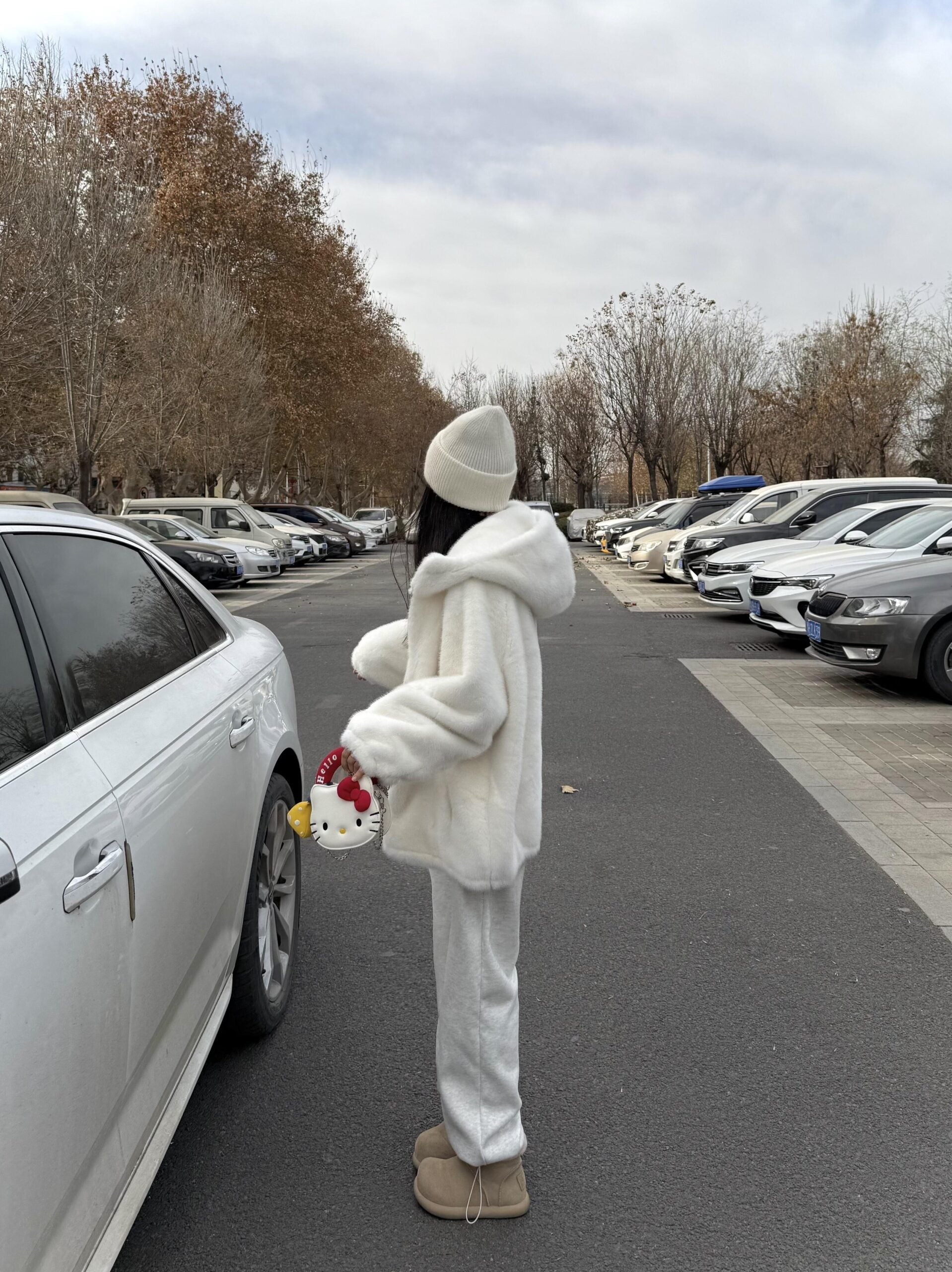 White Winter Plush Hooded Jacket