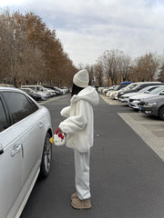 White Winter Plush Hooded Jacket