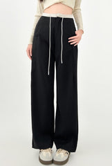 Wide Leg High Waist Black Casual Trousers