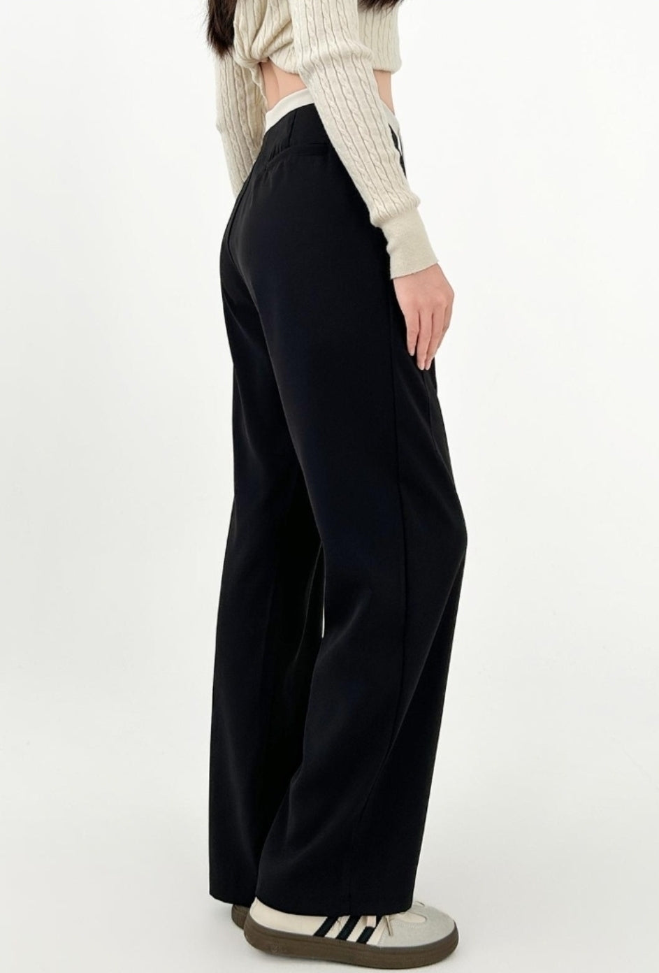 Wide Leg High Waist Black Casual Trousers