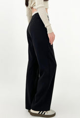 Wide Leg High Waist Black Casual Trousers