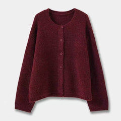 Wine Red Classic Button-Down Cardigan