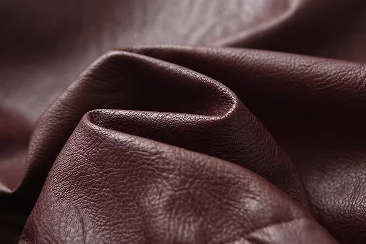 Wine Brown Faux Leather Zip-Up Jacket
