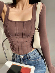 Brown Tank Top And Short Cardigan Set