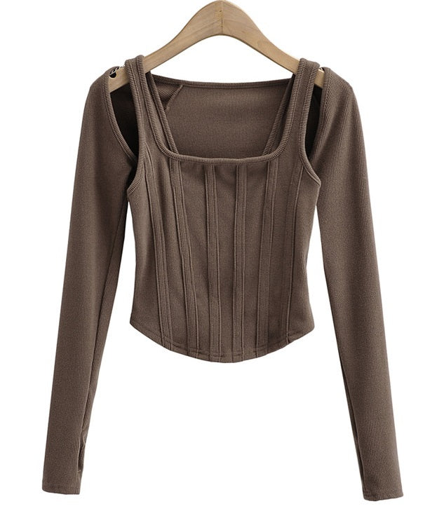 Brown Tank Top And Short Cardigan Set