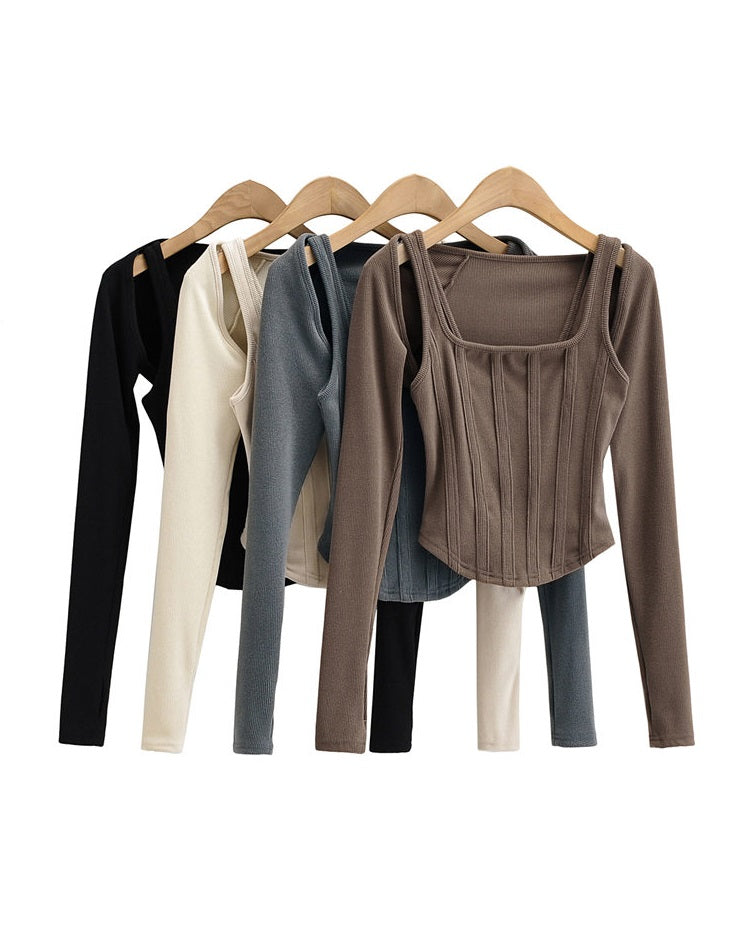 Brown Tank Top And Short Cardigan Set