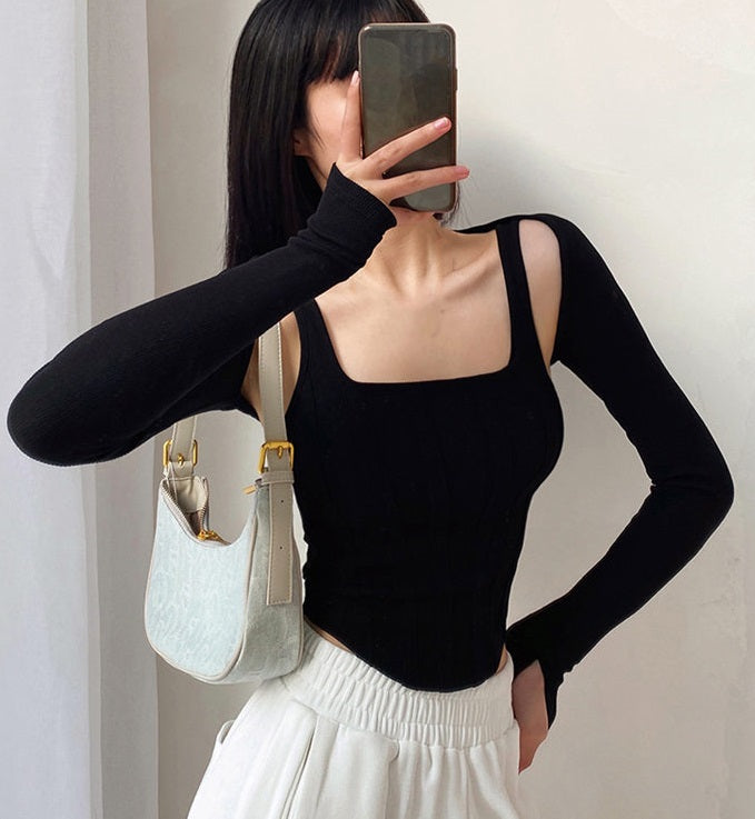 Brown Tank Top And Short Cardigan Set