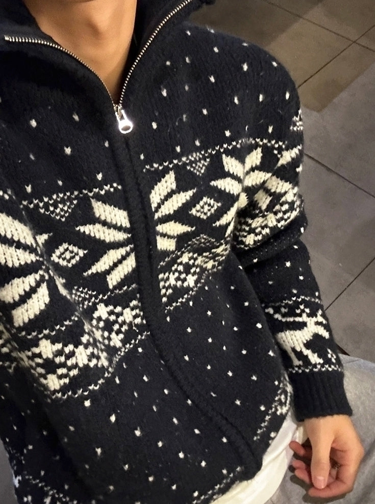 Winter Loose Double Zipper Knit Cardigan