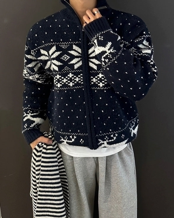 Winter Loose Double Zipper Knit Cardigan