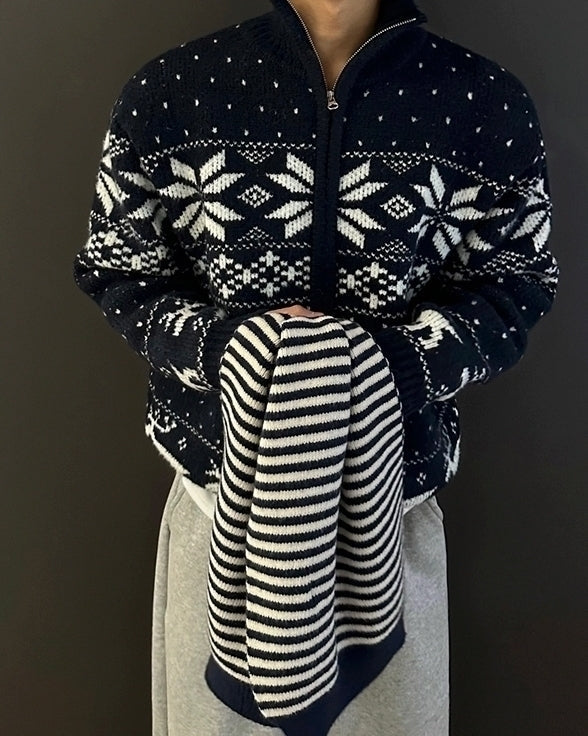 Winter Loose Double Zipper Knit Cardigan