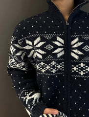 Winter Loose Double Zipper Knit Cardigan