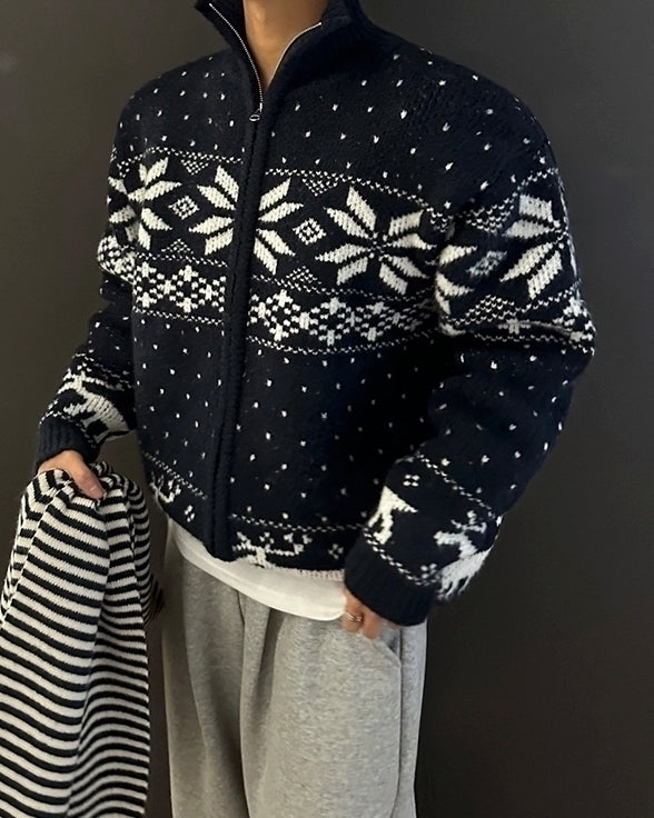 Winter Loose Double Zipper Knit Cardigan