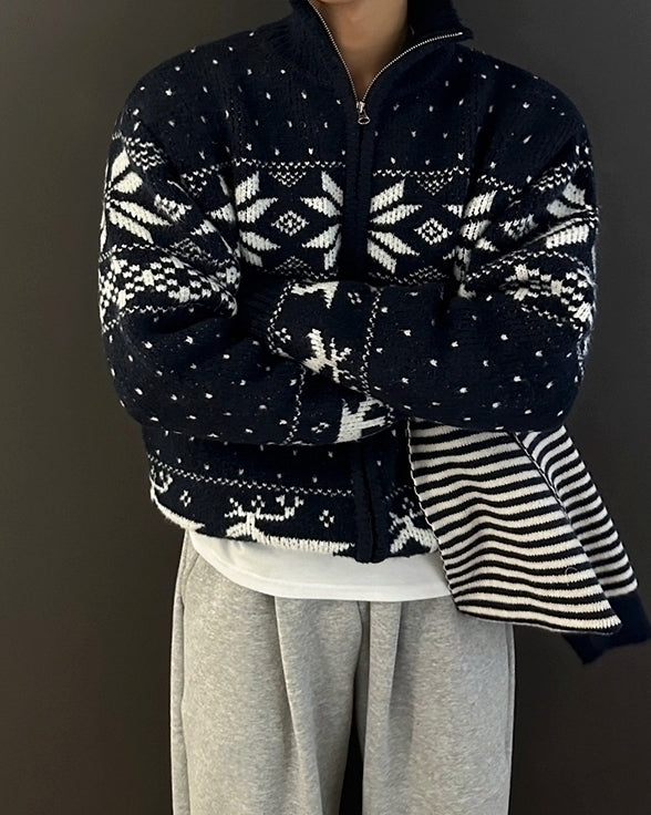 Winter Loose Double Zipper Knit Cardigan