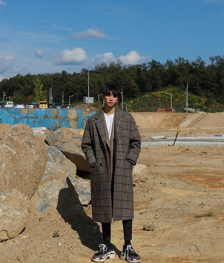 Winter Plaid Oversized Long Trench Coat