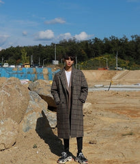 Winter Plaid Oversized Long Trench Coat