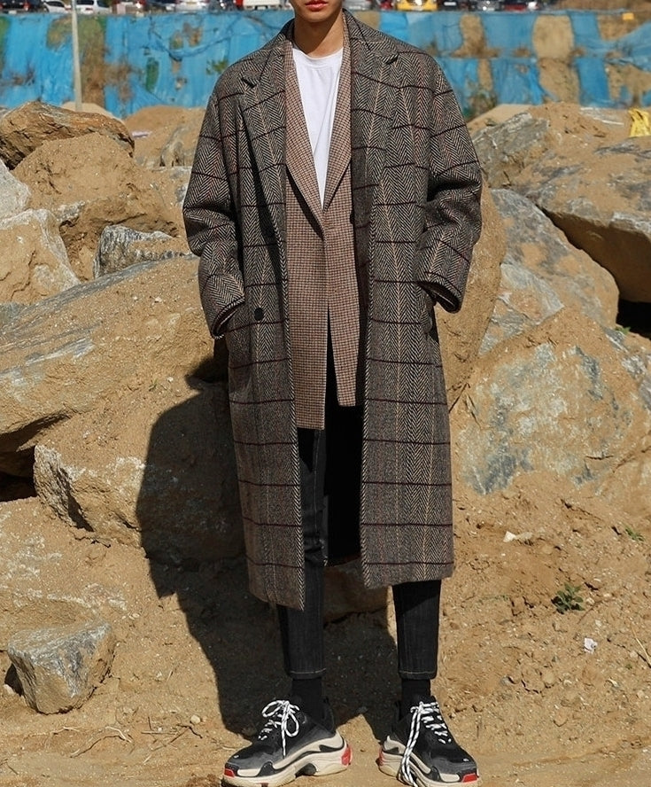 Winter Plaid Oversized Long Trench Coat