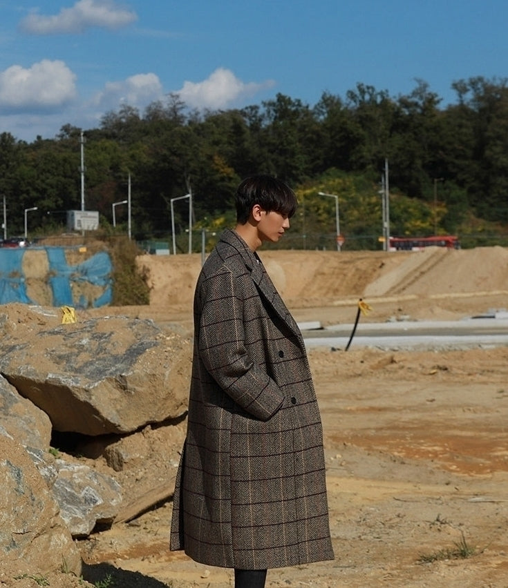 Winter Plaid Oversized Long Trench Coat