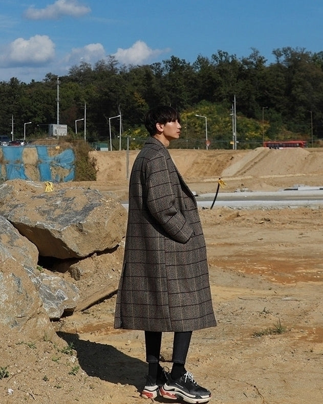 Winter Plaid Oversized Long Trench Coat