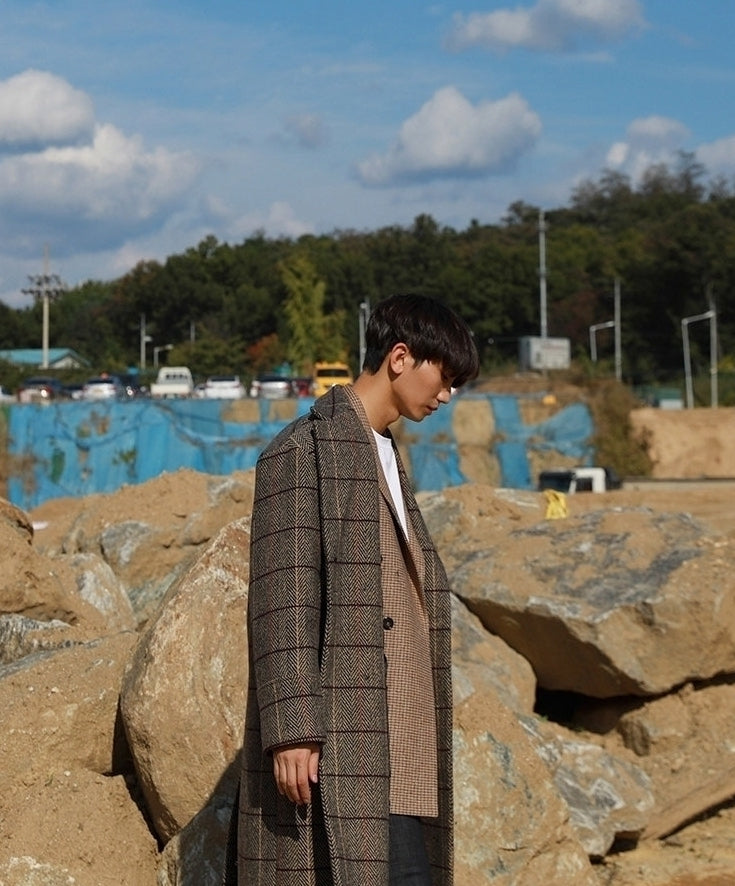 Winter Plaid Oversized Long Trench Coat