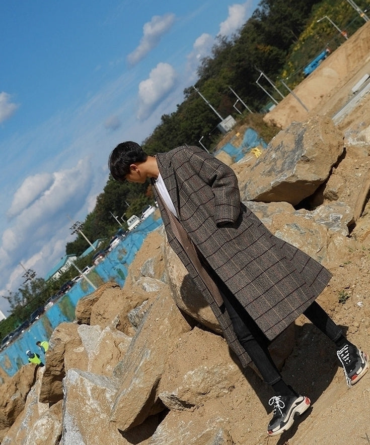 Winter Plaid Oversized Long Trench Coat