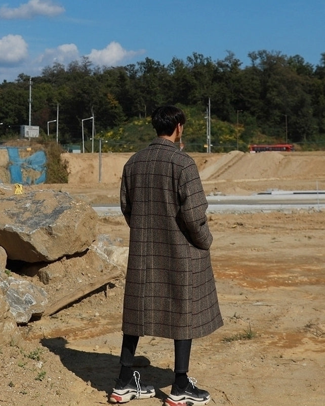 Winter Plaid Oversized Long Trench Coat