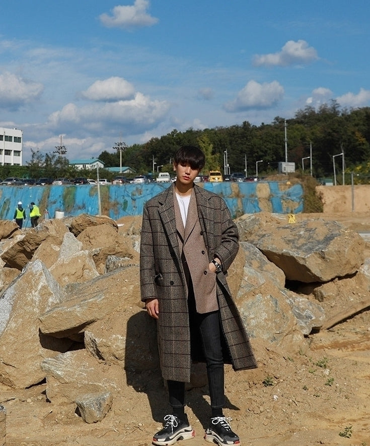 Winter Plaid Oversized Long Trench Coat