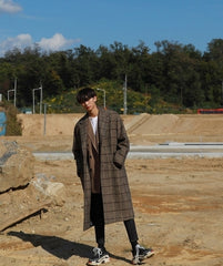 Winter Plaid Oversized Long Trench Coat