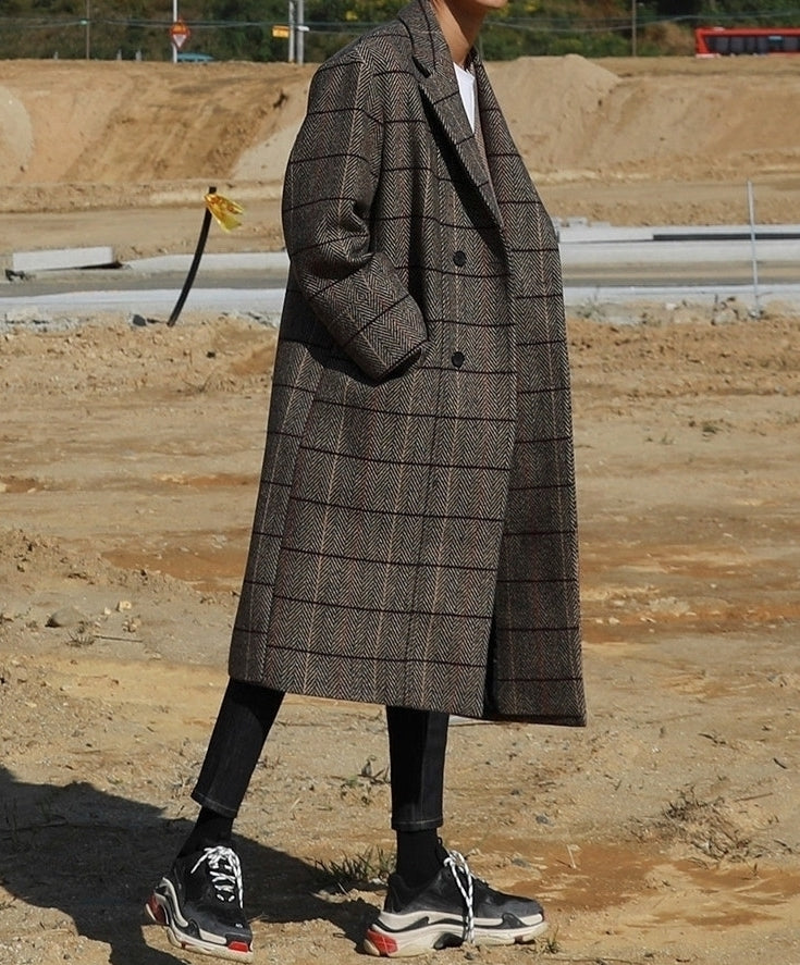Winter Plaid Oversized Long Trench Coat