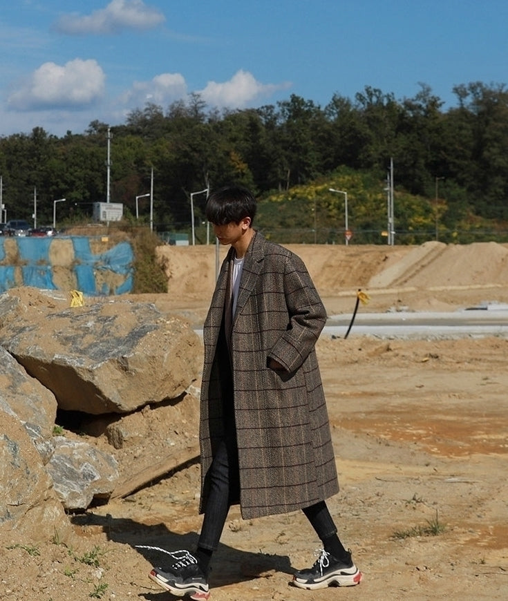 Winter Plaid Oversized Long Trench Coat