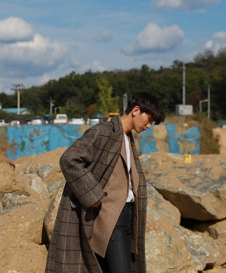 Winter Plaid Oversized Long Trench Coat