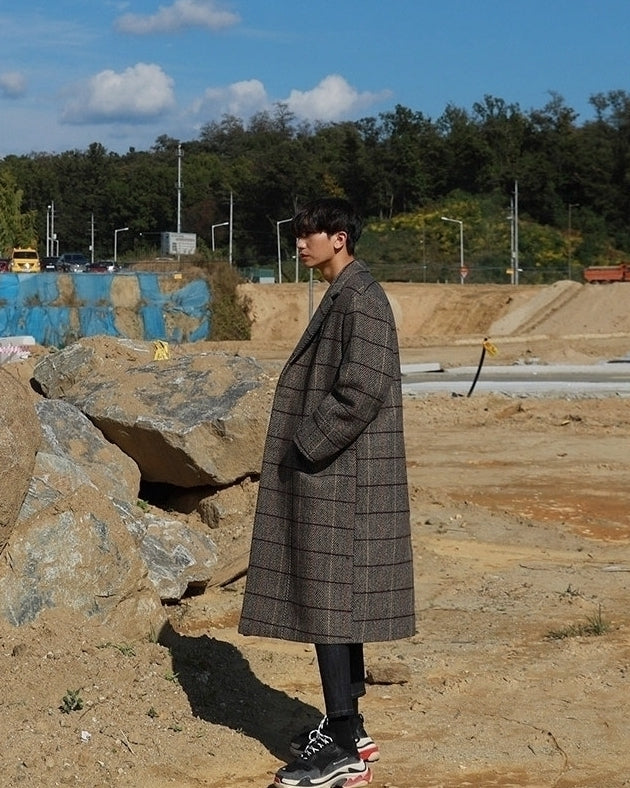 Winter Plaid Oversized Long Trench Coat