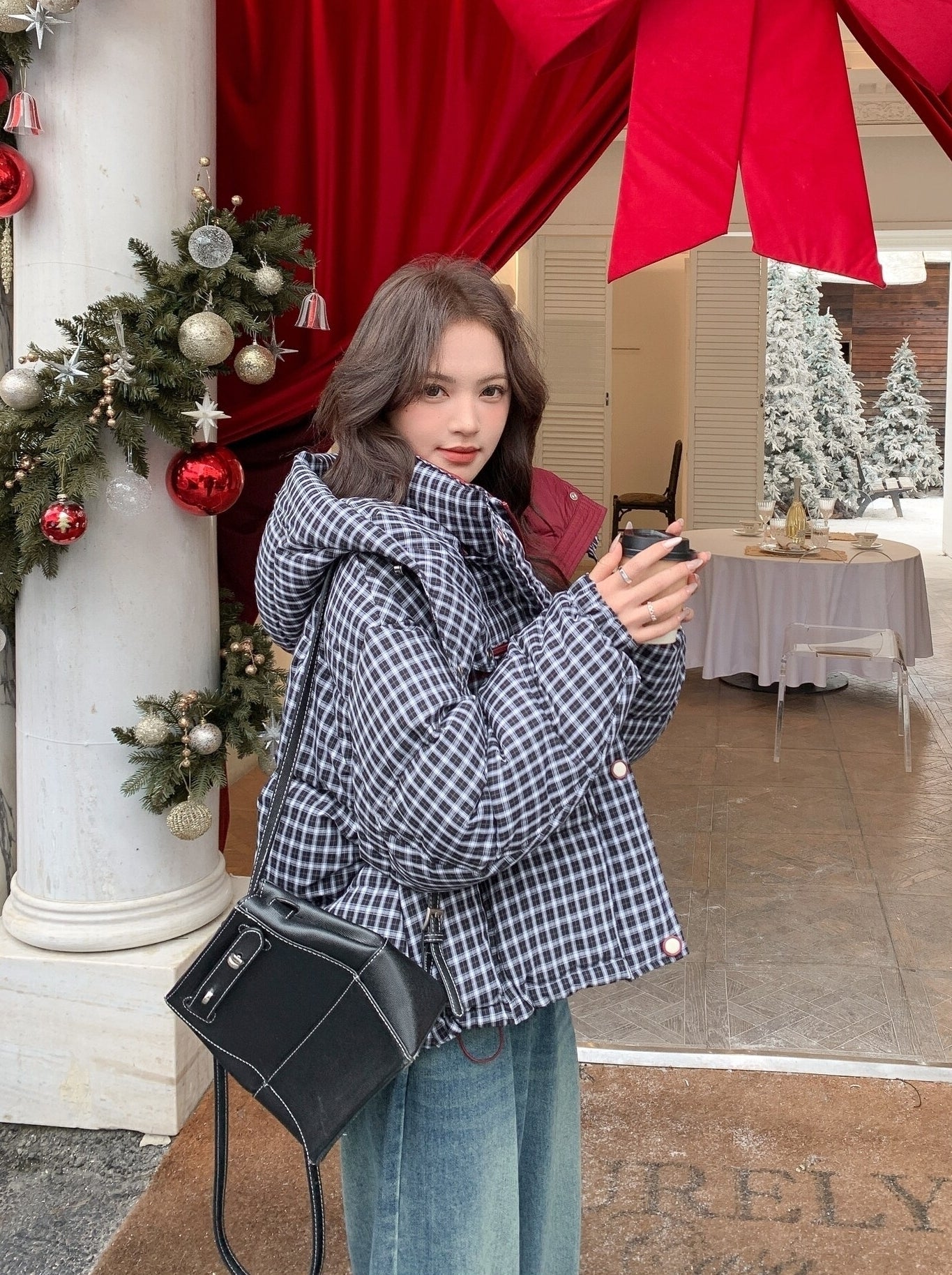 Winter Retro Colorblock Plaid Down Jacket