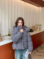 Winter Retro Colorblock Plaid Down Jacket